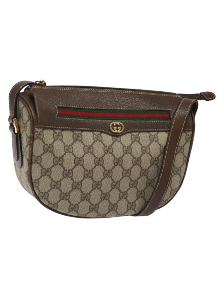 Authentic Gucci Gg Supreme Web Sherry Line Bag Pvc Beige Gold 001 123 0918